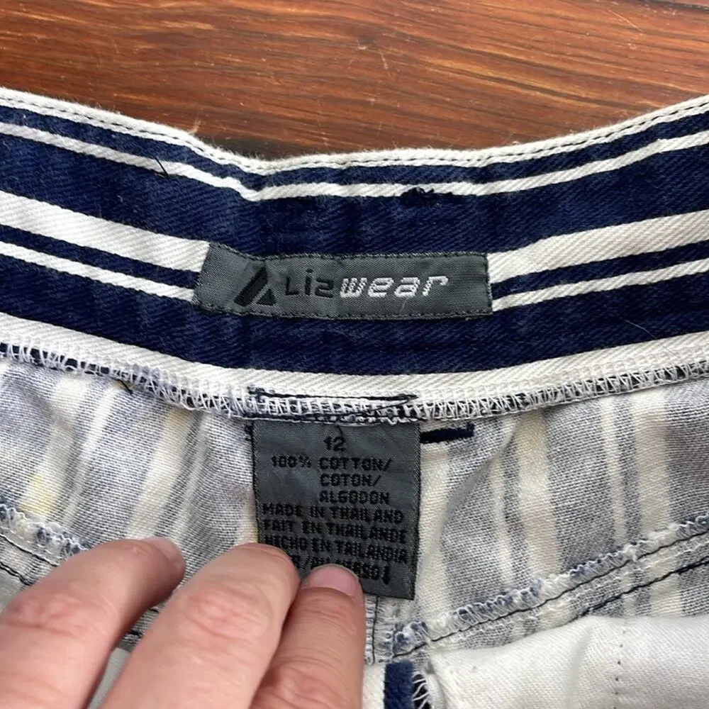 Vintage Liz Wear striped long inseam hi rise denim jean Joey shorts sz 12
